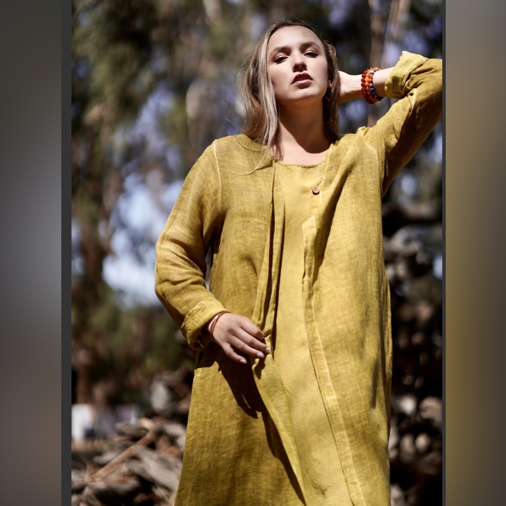 NWT Dolman Mustard Kaftan Cotton Duster One Size